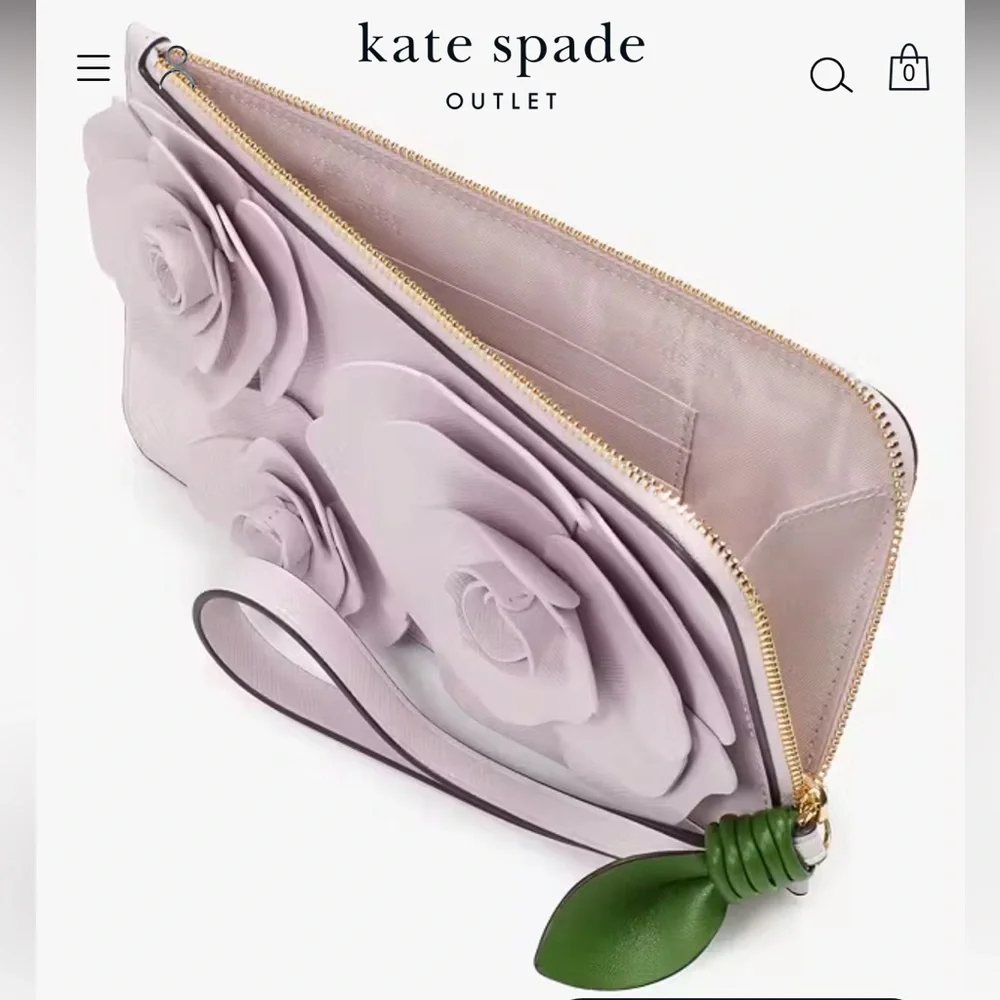 Kate Spade 3D Flora Flower Medium L-Zip Wristlet Pale Amethyst - KK972 MSRP $179 - Picture 3 of 16